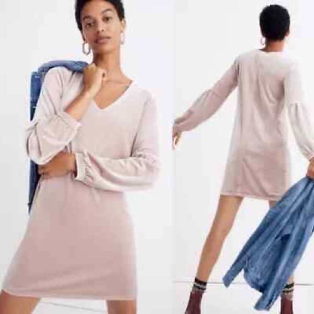 Madewell Velvet Balloon-Sleeve Dress in Lilac (XXS) - Picture 2 of 10